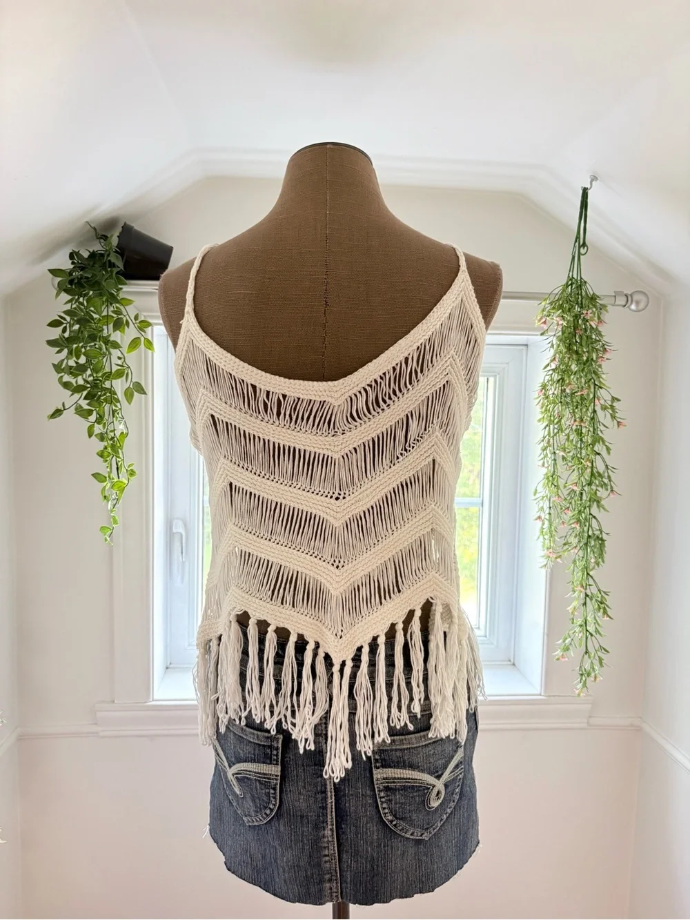 Boho Crochet Fringe Tank Top - Cream - Picture 3 of 3